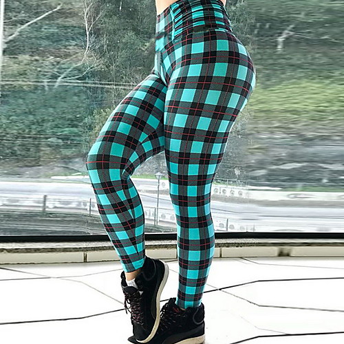 

Women's Basic Legging - Plaid, Print Mid Waist Green S M L
