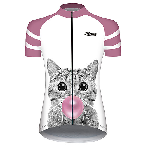 

21Grams Women's Short Sleeve Cycling Jersey 100% Polyester Pink Cat Animal Balloon Bike Jersey Top Mountain Bike MTB Road Bike Cycling UV Resistant Breathable Quick Dry Sports Clothing Apparel
