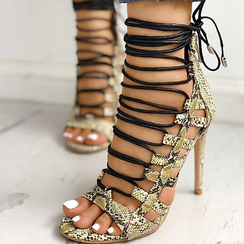 

Women's Sandals Print Shoes Stiletto Heel Round Toe PU Summer Yellow / Black
