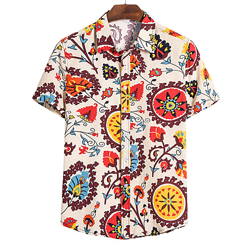 

Men's Daily Going out Basic / Tropical Shirt - Floral / Color Block / Abstract Print Khaki