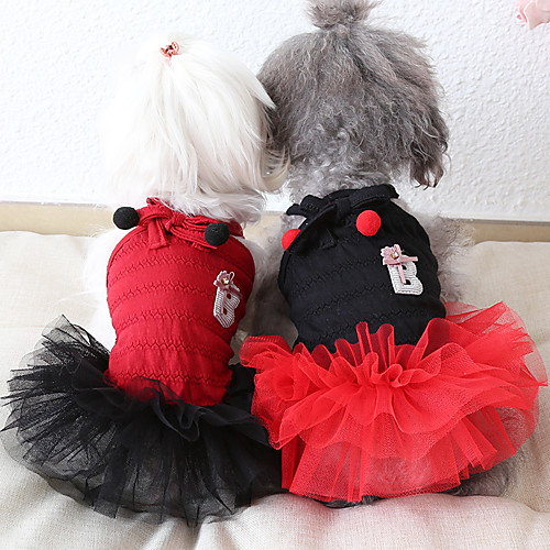 

Dog Costume Dress Dog Clothes Breathable Red White Black Costume Beagle Bichon Frise Chihuahua Cotton Voiles & Sheers Bowknot Party Cute XS S M L XL