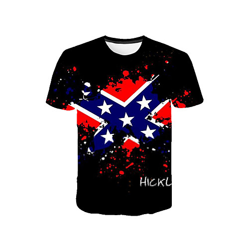 

Men's Daily Sports Basic / Exaggerated T-shirt - Color Block / 3D / National Flag Print Black