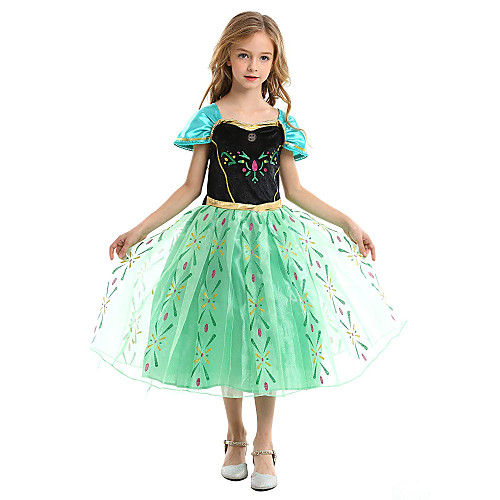 

Princess Anna Dress Party Costume Christmas Dress Flower Girl Dress Kid's Girls' A-Line Slip Christmas Halloween Children's Day Festival / Holiday Polyester Green Carnival Costumes Patchwork