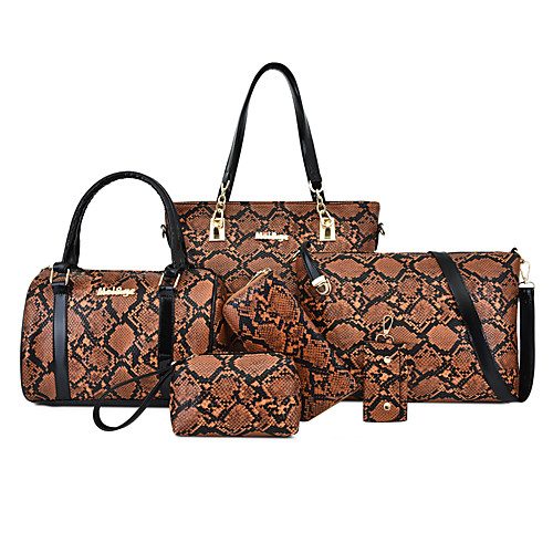 

Women's Zipper PU Bag Set Color Block 6 Pieces Purse Set Black / Brown / Blue / Snakeskin