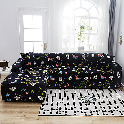 

Floral Print Dustproof All-powerful Slipcovers Stretch L Shape Sofa Cover Super Soft Fabric Couch Cover with One Free Pillow Case