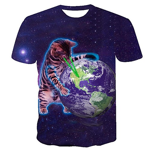 

Men's Daily Going out Exaggerated T-shirt - Galaxy / 3D / Animal Cat, Print Purple