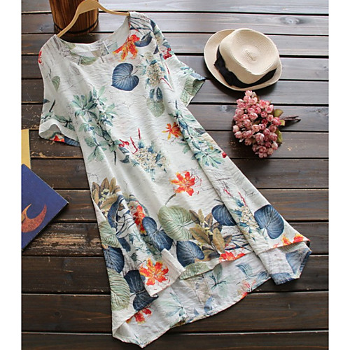 

Women's Asymmetrical Blue Dress Shift Floral S M