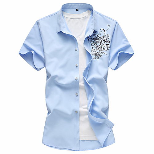 

Men's Daily Weekend Basic / Elegant Shirt - Floral / 3D / Solid Colored Black