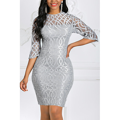 

Women's Mini Plus Size Red Gray Dress Elegant Spring Cocktail Party Bodycon Sheath Solid Colored Lace S M Slim