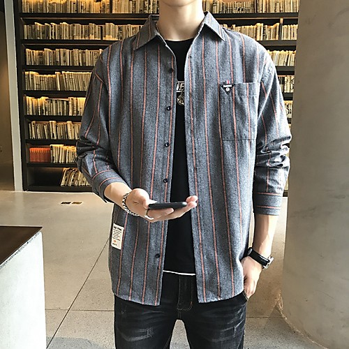 

Men's Daily Going out Vintage / Street chic Shirt - Striped / Geometric / Color Block Green