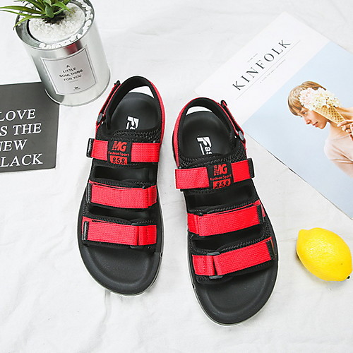 

Men's Canvas Spring & Summer Sporty Sandals Breathable Color Block Red / Black