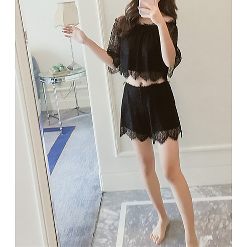 

Women's Lace / Backless / Mesh Suits Nightwear Jacquard / Solid Colored Black White One-Size