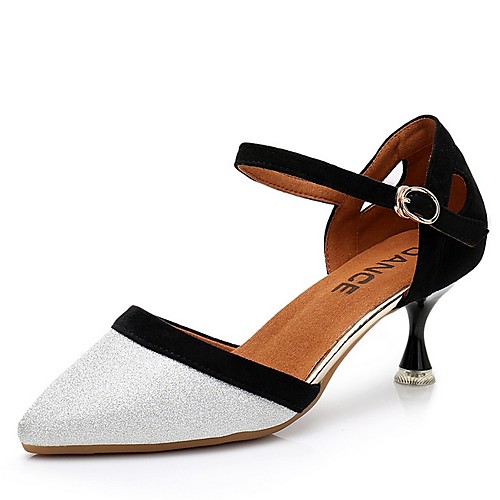 

Women's Modern Shoes PU Heel Flared Heel Dance Shoes Silver