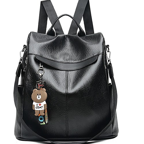 

Large Capacity PU Zipper Commuter Backpack Solid Color Daily Khaki / Black