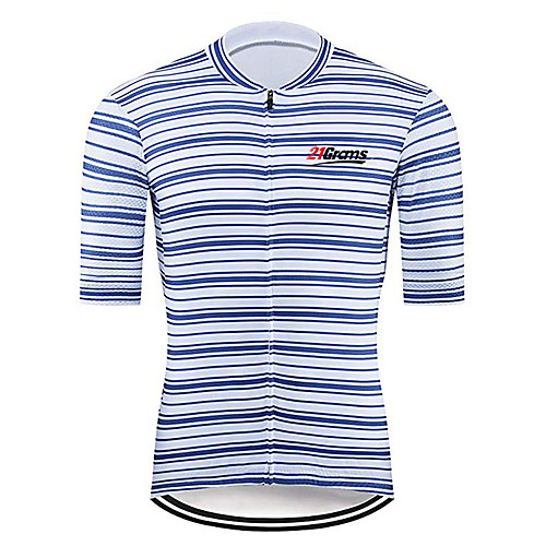 

21Grams Men's Short Sleeve Cycling Jersey 100% Polyester Blue / White Stripes Bike Jersey Top Mountain Bike MTB Road Bike Cycling UV Resistant Breathable Quick Dry Sports Clothing Apparel / Stretchy