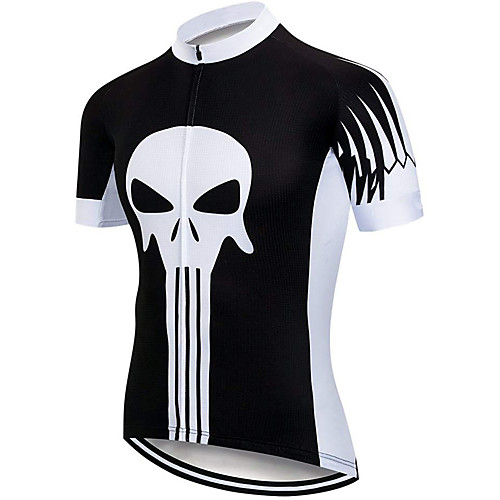 

21Grams Men's Short Sleeve Cycling Jersey Black / White Skull Bike Jersey Top Mountain Bike MTB Road Bike Cycling UV Resistant Breathable Quick Dry Sports Clothing Apparel / Stretchy / Race Fit