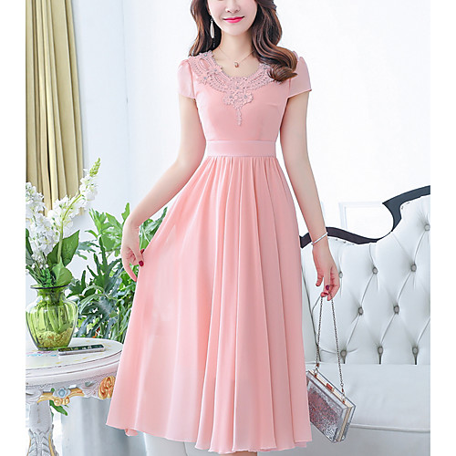 

Women's Purple Blushing Pink Dress A Line Solid Color V Neck S M