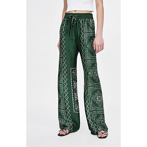 

Women's Basic Wide Leg Pants - Print Green S M L
