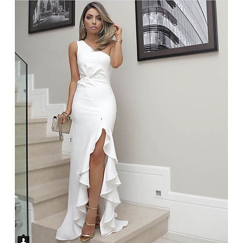 

Women's Maxi Red White Dress Vintage Style Party Work Sheath Trumpet / Mermaid Solid Color One Shoulder Split S M