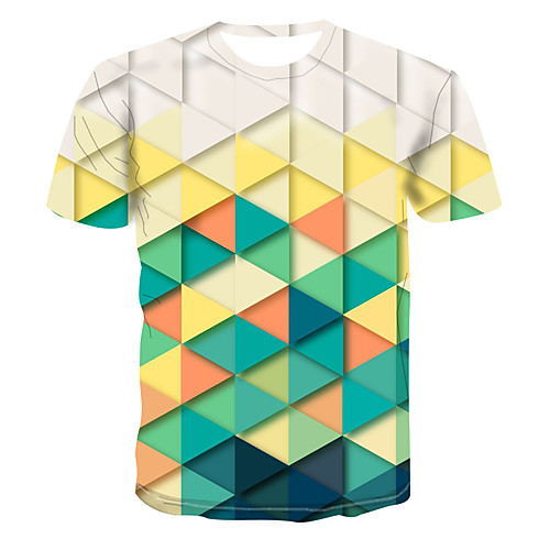 

Men's Club Weekend Street chic / Punk & Gothic T-shirt - Geometric / 3D / Abstract Print Rainbow