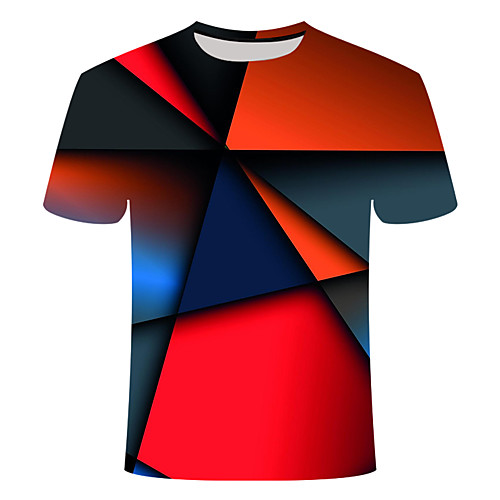 

Men's Daily Going out Basic T-shirt - Color Block / 3D Print Red