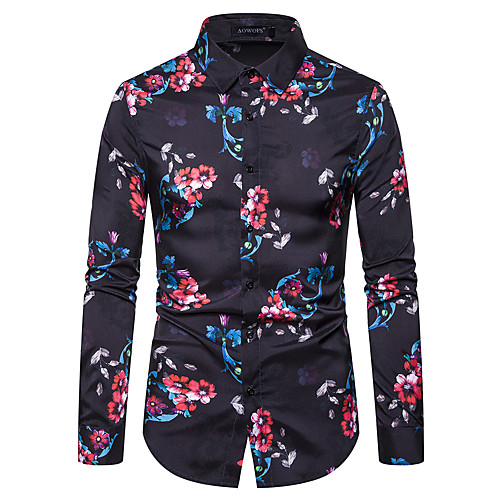 

Men's Party Club Elegant / Chinoiserie Shirt - Geometric / Graphic Black & Red, Print Black