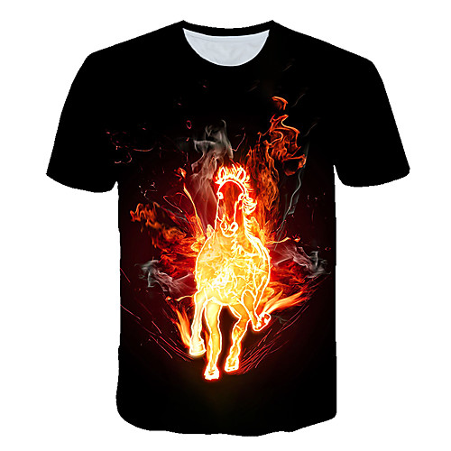 

Men's Daily Sports Street chic / Exaggerated T-shirt - 3D / Animal Horse, Print Black