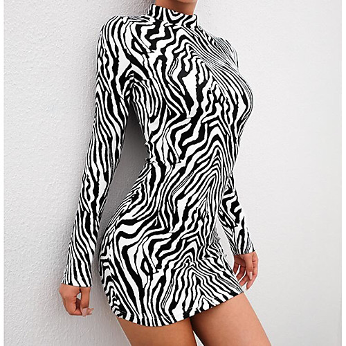 

Women's Mini Black Dress Sheath Striped Turtleneck S M Slim