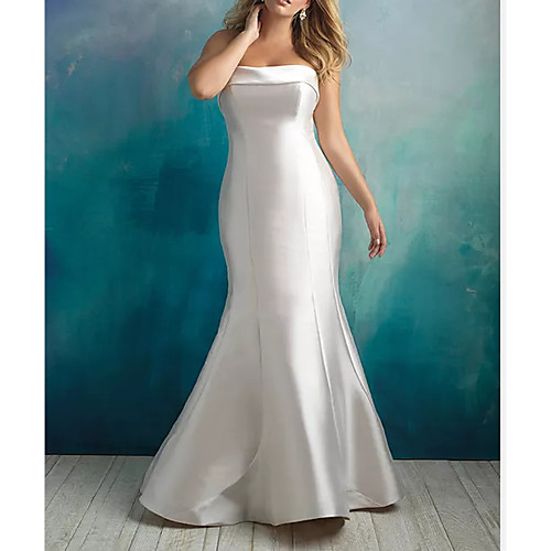 

Mermaid / Trumpet Strapless Sweep / Brush Train Satin Sleeveless Country Plus Size Wedding Dresses with Draping 2020