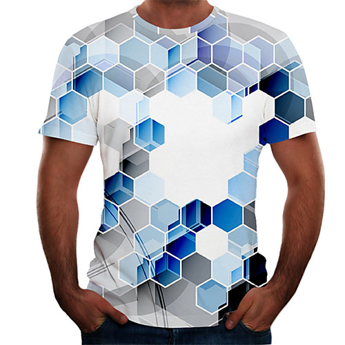 

Men's Daily Basic T-shirt - Color Block / 3D Print Blue
