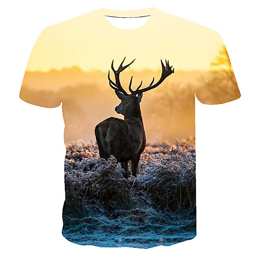 

Men's Daily Going out Tropical T-shirt - 3D / Scenery / Animal Deer, Print Gold