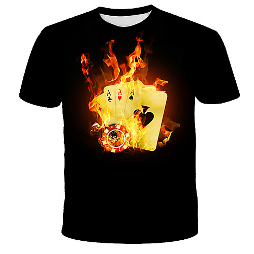 

Men's Daily Going out Basic / Street chic T-shirt - 3D / Graphic / Flame Patchwork / Print Blue