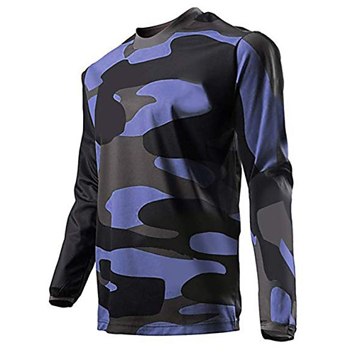 

21Grams Men's Long Sleeve Cycling Jersey Downhill Jersey Dirt Bike Jersey 100% Polyester Grey Sky Blue Dark Navy Camo / Camouflage Bike Jersey Top Mountain Bike MTB Road Bike Cycling UV Resistant