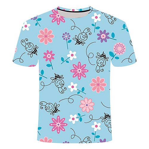 

Men's Daily Going out Basic T-shirt - Floral / 3D / Animal Daisy, Print Blue