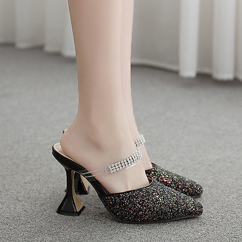 

Women's Sandals Stiletto Heel Open Toe Cowhide Summer Black