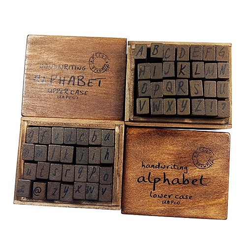 

28Pcs Set Antique Wooden Alphabet Numbers Stamps Seal Uppercase Lowercase Random