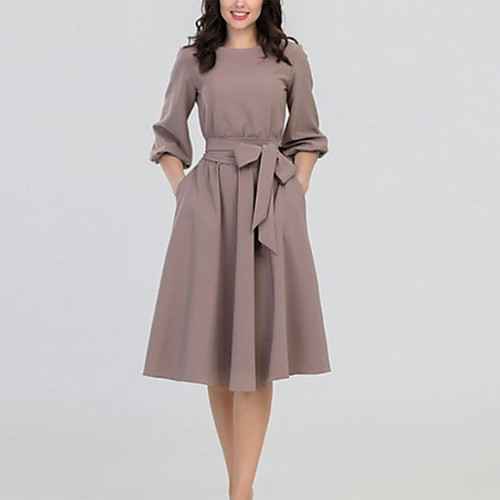 

Women's Wine Green Dress Elegant Shift Solid Colored S M