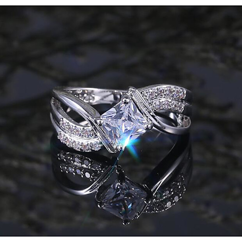 

Women's Ring Belle Ring AAA Cubic Zirconia 1pc White Copper Silver-Plated Irregular Statement Luxury Party Evening Gift Jewelry Geometrical Wearable