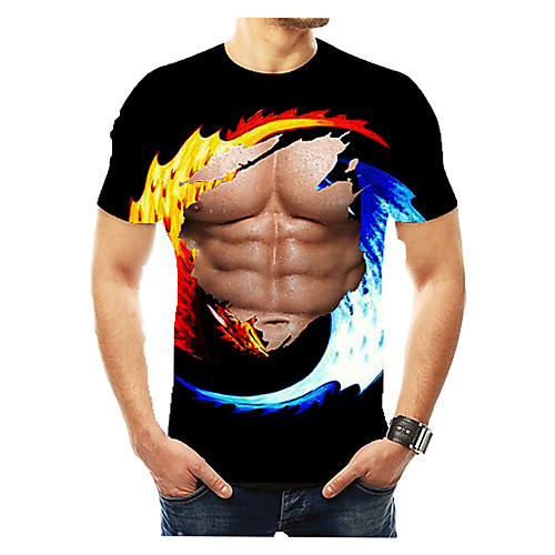 

Men's Daily Weekend Basic T-shirt - Color Block / 3D / Flame Rainbow