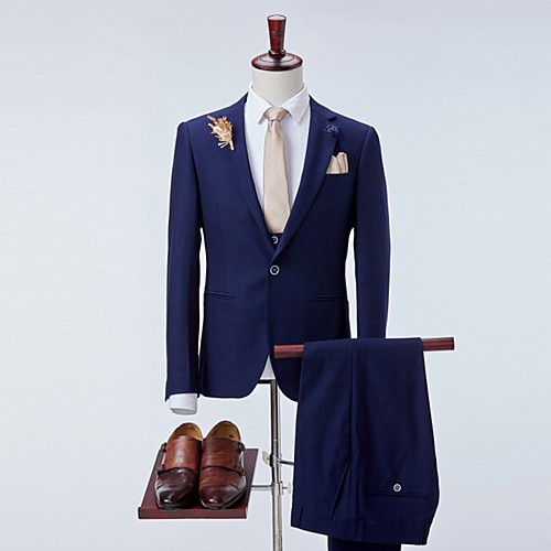 

Men's Suits Notch Lapel Polyester Navy Blue