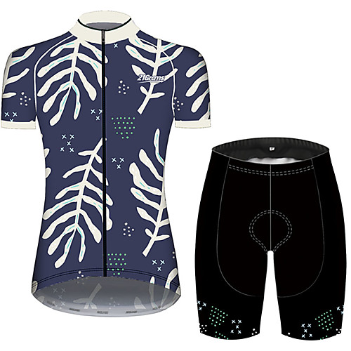 

21Grams Women's Short Sleeve Cycling Jersey with Shorts Blue / White Leaf Floral Botanical Bike Clothing Suit Breathable 3D Pad Quick Dry Ultraviolet Resistant Sweat-wicking Sports Solid Color