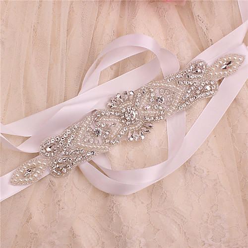 

Satin / Tulle Wedding / Party / Evening Sash With Crystal / Imitation Pearl / Appliques Women's Sashes