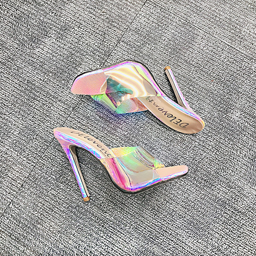 

Women's Sandals Stiletto Heel Peep Toe Sequin PVC Business / Sweet Spring & Fall / Spring & Summer Rainbow / Wedding / Party & Evening / 3D