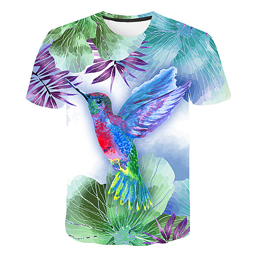

Men's Daily Going out Basic T-shirt - 3D / Scenery / Animal Print Light Green