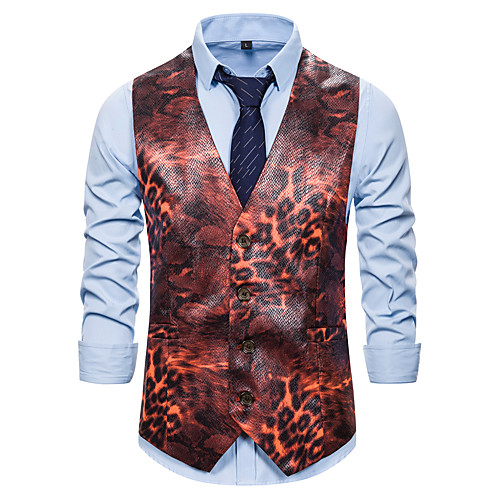 

Men's Vest, Leopard V Neck Cotton Red / Gray