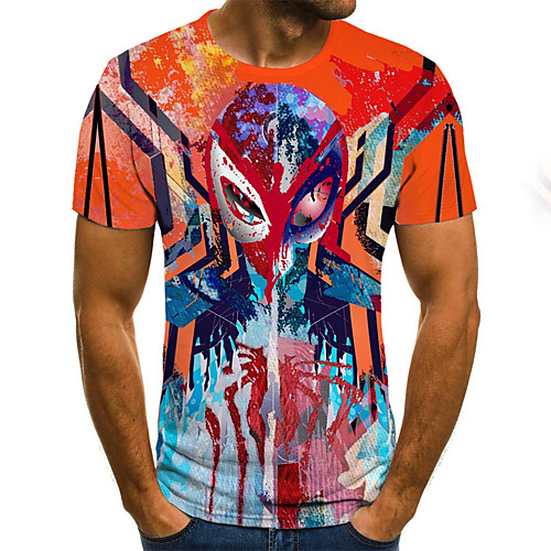 

Men's Daily Sports Basic / Exaggerated T-shirt - Color Block / 3D Black & White, Print Orange
