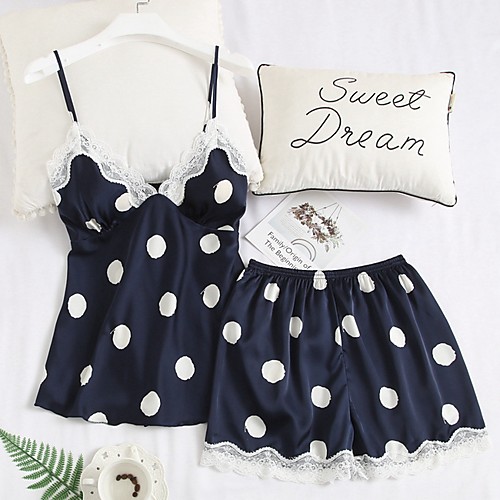 

Women's Deep V Suits Pajamas Polka Dot