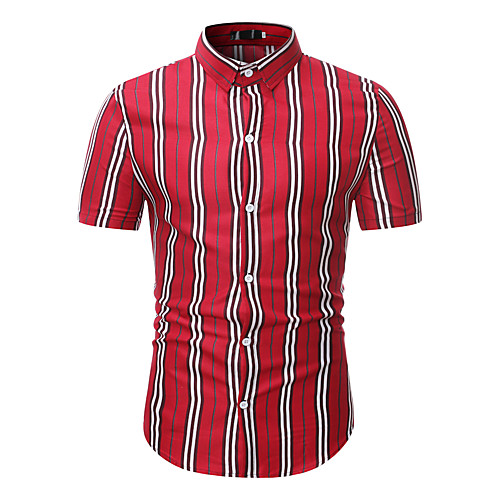 

Men's Party Work Basic / Tropical Shirt - Striped / Color Block Tropical Leaf, Print Red
