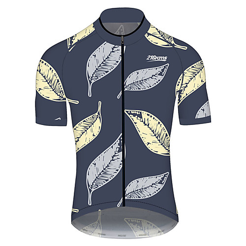 

21Grams Men's Short Sleeve Cycling Jersey BlueYellow Leaf Floral Botanical Bike Jersey Top Mountain Bike MTB Road Bike Cycling UV Resistant Breathable Quick Dry Sports Clothing Apparel / Stretchy