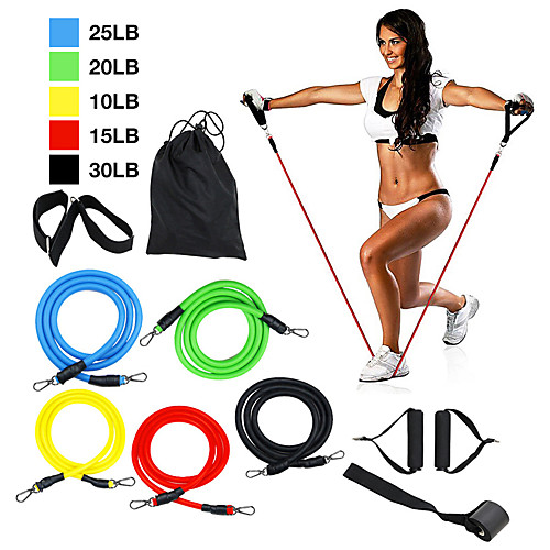 

Resistance Band Set 11 pcs 5 Stackable Exercise Bands Door Anchor Legs Ankle Straps Sports TPE Pilates Exercise & Fitness Gym Workout Heavy-duty Carabiner Adjustable Durable Resistance Training